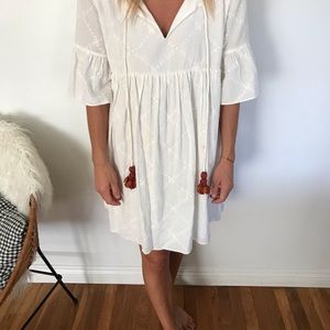 Zara white embroidered dress with tassels
